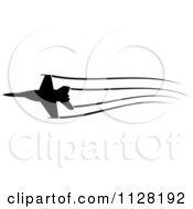 Clipart Of A Black Silhouetted Airplane And Contrails 1 Royalty Free Vector Illustration
