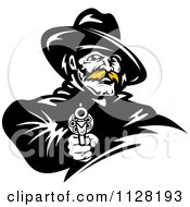 Poster, Art Print Of Black And White Cowboy With A Blond Mustache Pointing A Pistol