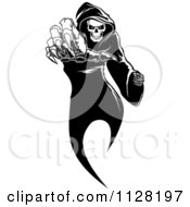 Clipart Of A Black And White Grim Reaper Reaching Royalty Free Vector Illustration