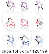 Clipart Of Abstract Purple Red And Blue Dot Icons And Reflections Royalty Free Vector Illustration