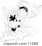 Angel With A Halo Playing A Harp Clipart Illustration