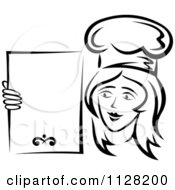 Poster, Art Print Of Black And White Female Chef Holding A Menu Board 2