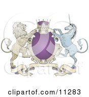 Purple Crown Lion And Blue Unicorn On A Coat Of Arms Clipart Illustration by AtStockIllustration #COLLC11283-0021