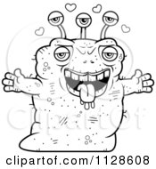 Cartoon Clipart Of An Ugly Alien With Open Arms Black And White Vector Coloring Page