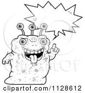 Cartoon Clipart Of An Ugly Alien Talking Black And White Vector Coloring Page