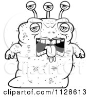 Cartoon Clipart Of An Ugly Tired Alien Black And White Vector Coloring Page