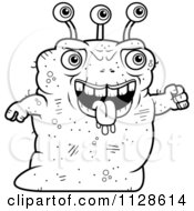Cartoon Clipart Of An Ugly Alien Walking Black And White Vector Coloring Page