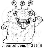 Cartoon Clipart Of An Ugly Alien Waving Black And White Vector Coloring Page