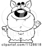 Cartoon Clipart Of An Outlined Waving Pudgy Werewolf Black And White Vector Coloring Page by Cory Thoman