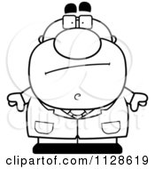 Cartoon Clipart Of An Outlined Skeptical Pudgy Male Scientist Black And White Vector Coloring Page