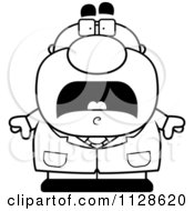 Cartoon Clipart Of An Outlined Scared Pudgy Male Scientist Black And White Vector Coloring Page