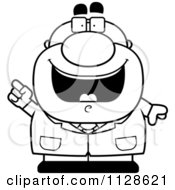 Cartoon Clipart Of An Outlined Pudgy Male Scientist With An Idea Black And White Vector Coloring Page