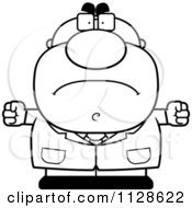Cartoon Clipart Of An Outlined Angry Pudgy Male Scientist Black And White Vector Coloring Page