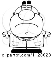 Cartoon Clipart Of An Outlined Depressed Pudgy Male Scientist Black And White Vector Coloring Page