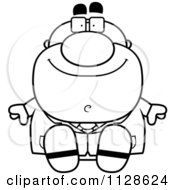 Cartoon Clipart Of An Outlined Sitting Pudgy Male Scientist Black And White Vector Coloring Page