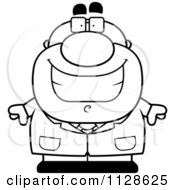 Cartoon Clipart Of An Outlined Happy Pudgy Male Scientist Black And White Vector Coloring Page