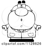 Cartoon Clipart Of An Outlined Suprised Pudgy Male Scientist Black And White Vector Coloring Page