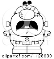Cartoon Clipart Of An Outlined Scared Pudgy Frankenstein Black And White Vector Coloring Page