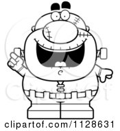 Cartoon Clipart Of An Outlined Pudgy Frankenstein With An Idea Black And White Vector Coloring Page