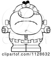 Cartoon Clipart Of An Outlined Angry Pudgy Frankenstein Black And White Vector Coloring Page