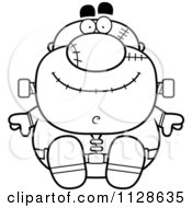 Cartoon Clipart Of An Outlined Sitting Pudgy Frankenstein Black And White Vector Coloring Page by Cory Thoman