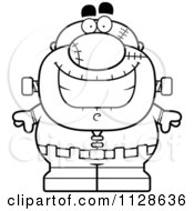 Cartoon Clipart Of An Outlined Happy Pudgy Frankenstein Black And White Vector Coloring Page