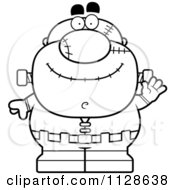 Cartoon Clipart Of An Outlined Waving Pudgy Frankenstein Black And White Vector Coloring Page