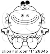 Cartoon Clipart Of An Outlined Sitting Fish Man Monster Black And White Vector Coloring Page