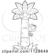 Cartoon Clipart Of An Outlined Proboscis Monkey In A Coconut Palm Tree Black And White Vector Coloring Page