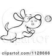 Poster, Art Print Of Outlined Happy Dog Chasing A Tennis Ball
