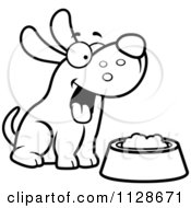 Outlined Happy Dog With A Bowl Of Food