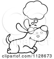 Cartoon Clipart Of An Outlined Happy Dog Dreaming Black And White Vector Coloring Page