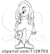 Cartoon Of An Outlined Redneck Hillbilly Woman With Braids Royalty Free Vector Clipart