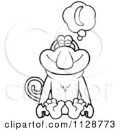 Cartoon Clipart Of An Outlined Proboscis Monkey Daydreaming Of Bananas Black And White Vector Coloring Page by Cory Thoman