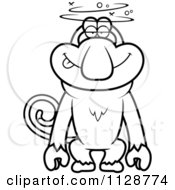 Cartoon Clipart Of An Outlined Dumb Or Drunk Proboscis Monkey Black And White Vector Coloring Page by Cory Thoman