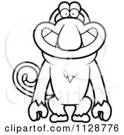 Cartoon Clipart Of An Outlined Grinning Proboscis Monkey Black And White Vector Coloring Page