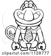 Cartoon Clipart Of An Outlined Proboscis Monkey Wearing A Tie Black And White Vector Coloring Page