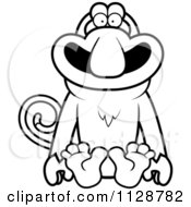 Cartoon Clipart Of An Outlined Proboscis Monkey Sitting Black And White Vector Coloring Page by Cory Thoman