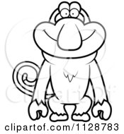 Cartoon Clipart Of An Outlined Happy Proboscis Monkey Black And White Vector Coloring Page by Cory Thoman