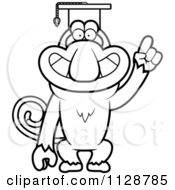Poster, Art Print Of Outlined Proboscis Monkey Professor Wearing A Cap