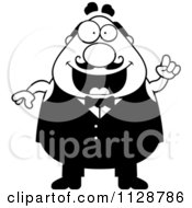 Poster, Art Print Of Black And White Happy Chubby Male Waiter With An Idea