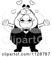Poster, Art Print Of Black And White Happy Chubby Male Waiter Wanting A Hug