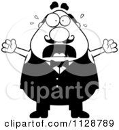 Cartoon Clipart Of A Black And White Panicking Chubby Male Waiter Vector Clipart