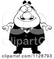 Cartoon Clipart Of A Black And White Happy Chubby Male Waiter Vector Clipart