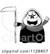 Cartoon Of A Black And White Chubby Grim Reaper With An Idea Vector Clipart by Cory Thoman