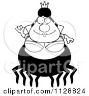 Cartoon Of A Black And White Waving Chubby Spider Queen Vector Clipart by Cory Thoman