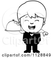 Poster, Art Print Of Black And White Happy Waiter Boy Carrying A Platter