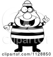 Poster, Art Print Of Black And White Happy Chubby Burglar Or Robber Man With An Idea