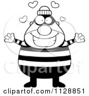 Poster, Art Print Of Black And White Happy Chubby Burglar Or Robber Man Wanting A Hug