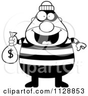 Poster, Art Print Of Black And White Happy Chubby Burglar Or Robber Man Holding A Money Bag